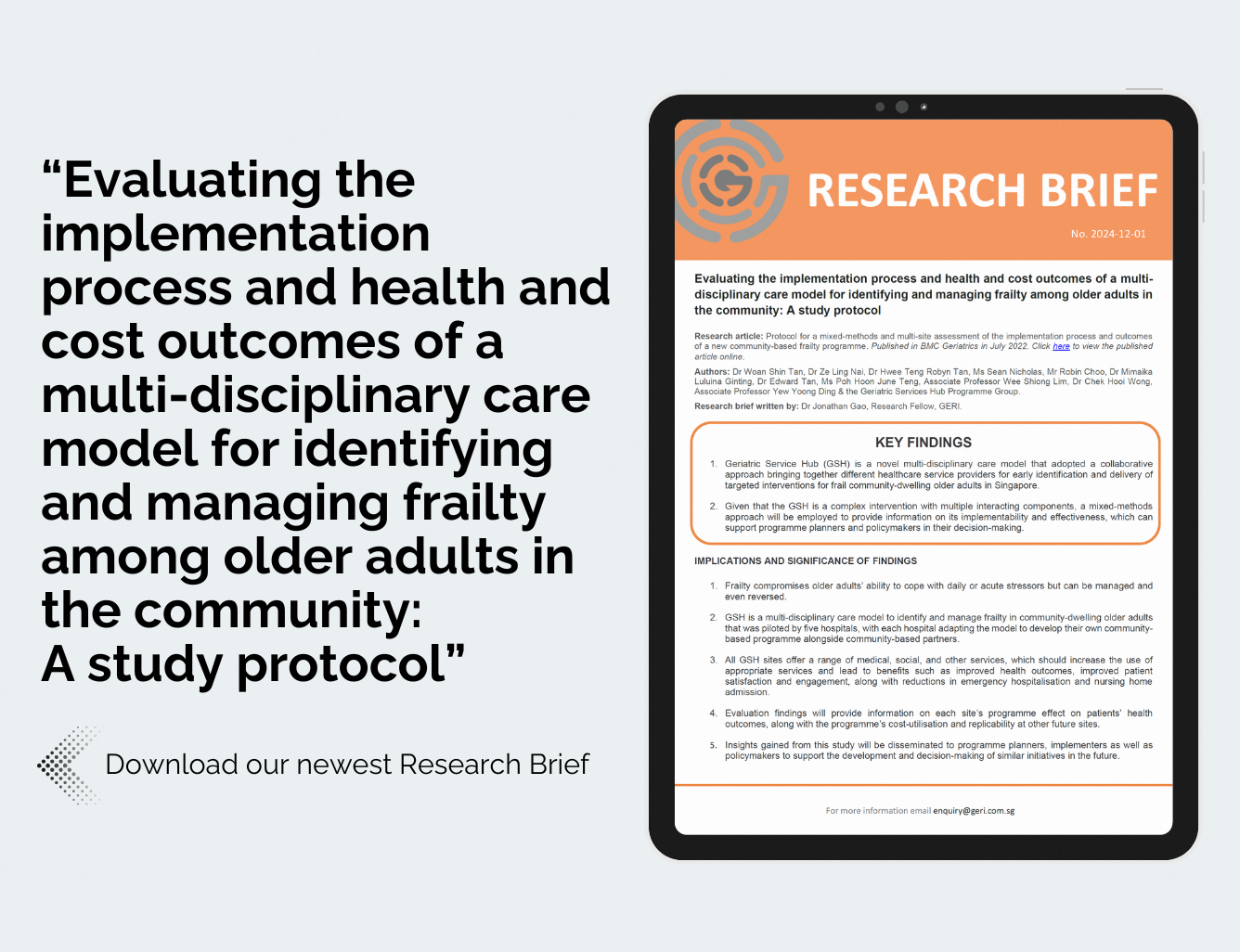 Research Brief - Evaluating a Multi-Disciplinary Frailty Care Model